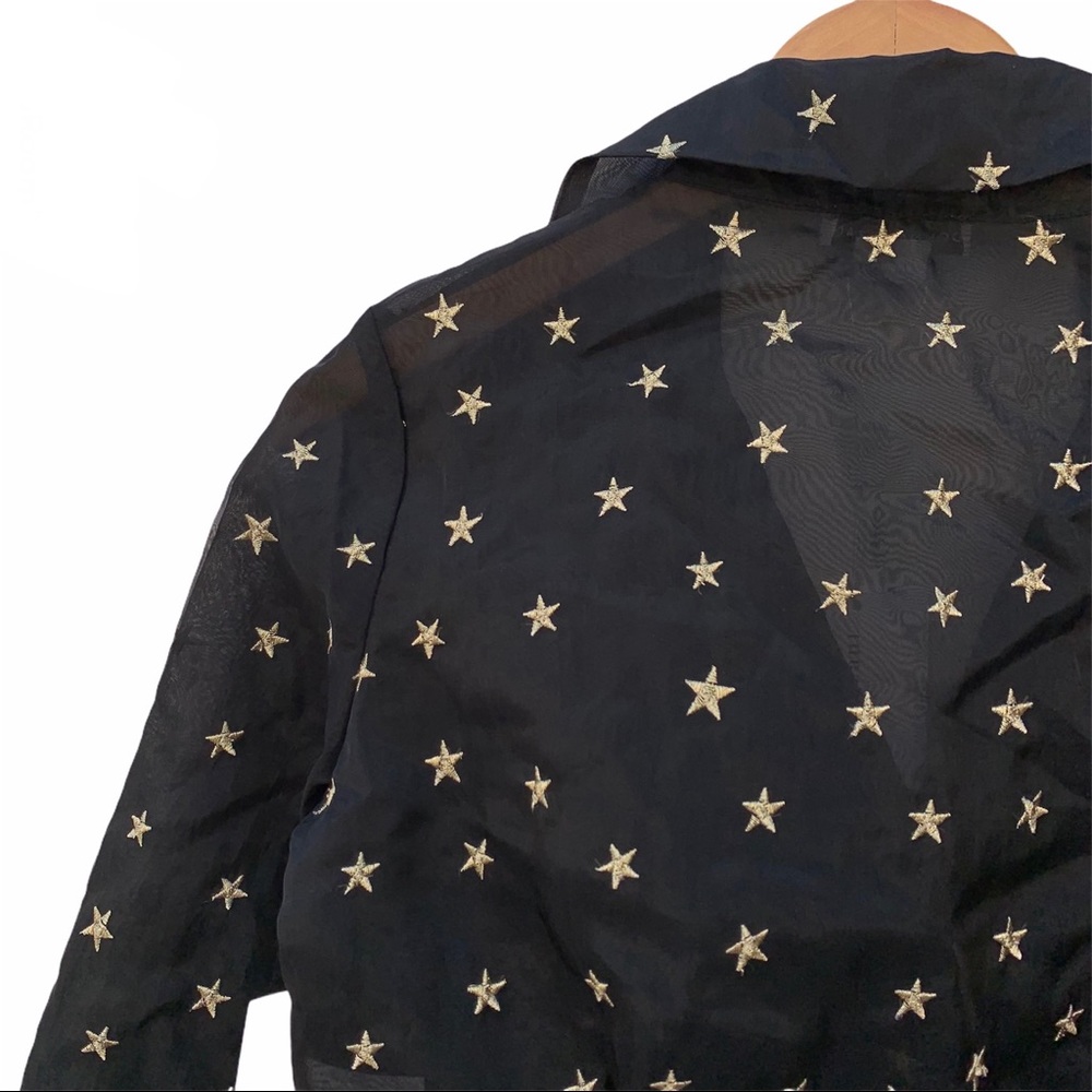Donna Mizani Gold Star Embroidered Sheer Button Down Blouse Top Crop - Picture 8 of 12